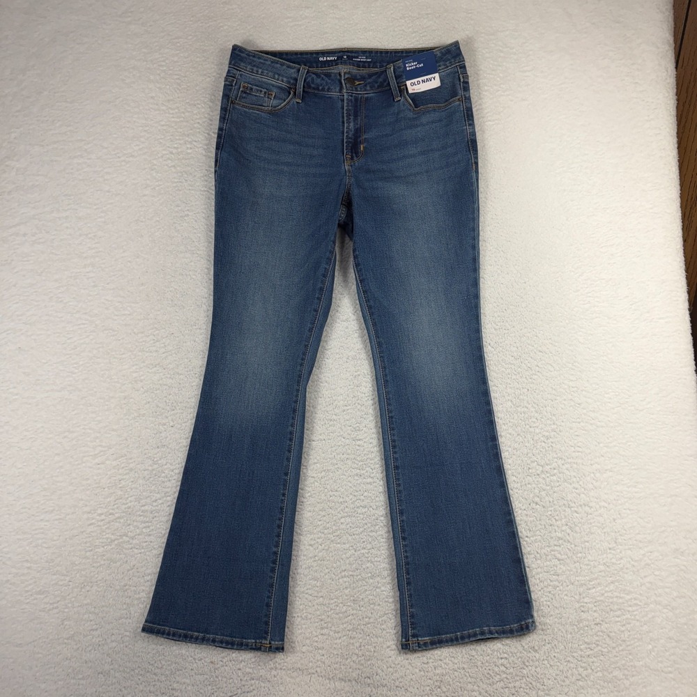 Women's Old Navy Mid-Rise Kicker Boot-Cut Dark Wash Jeans Size 10 (31.5x28) NWT